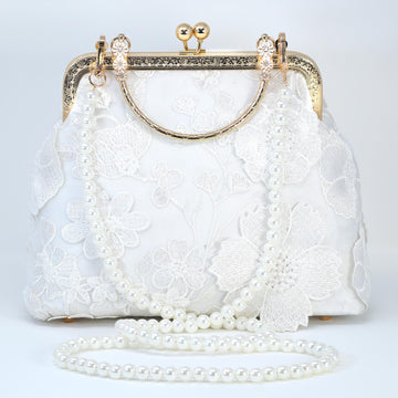 Embroidered White Floral Bouquet Bridal Wedding Bag, Statement Bag, Evening Wedding Clutch, Cross Body Bag
